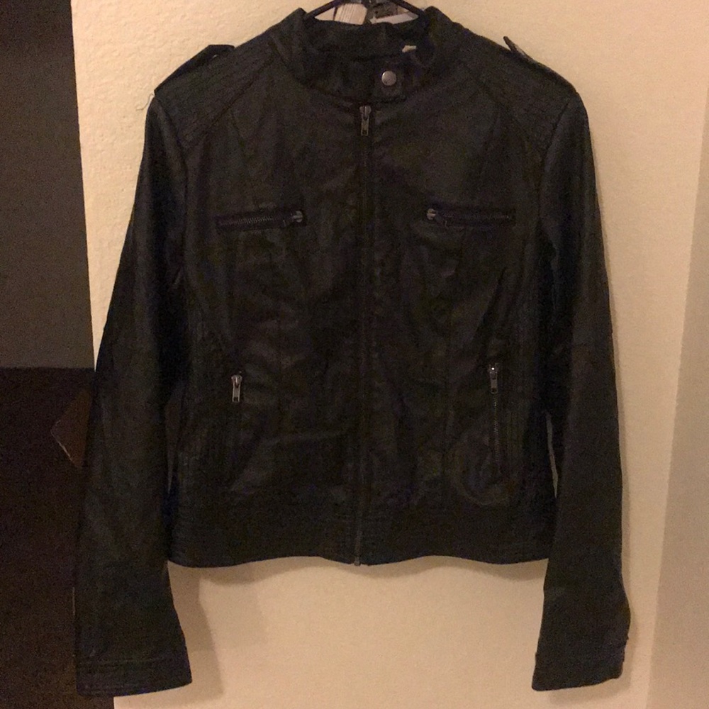 Black leather jacket with zippers